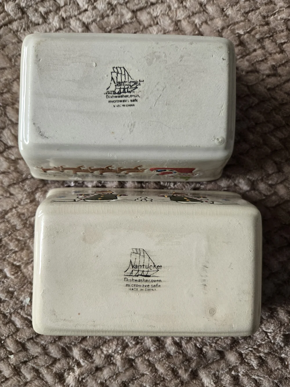 Nantucket Christmas Mini Loaf Pan Set Santa Reindeer Snowman Ceramic